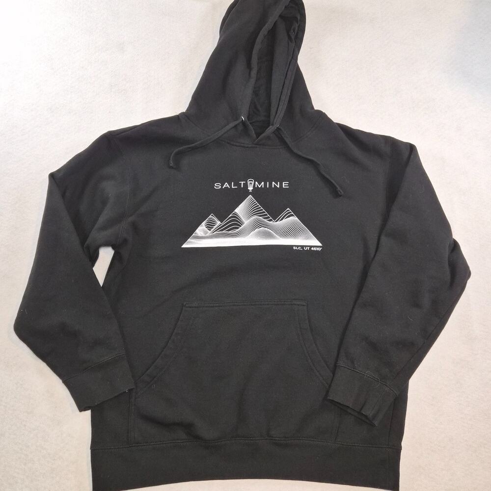 Salt and Mine Mountain print Casual Black Hoodie Men's Size Large